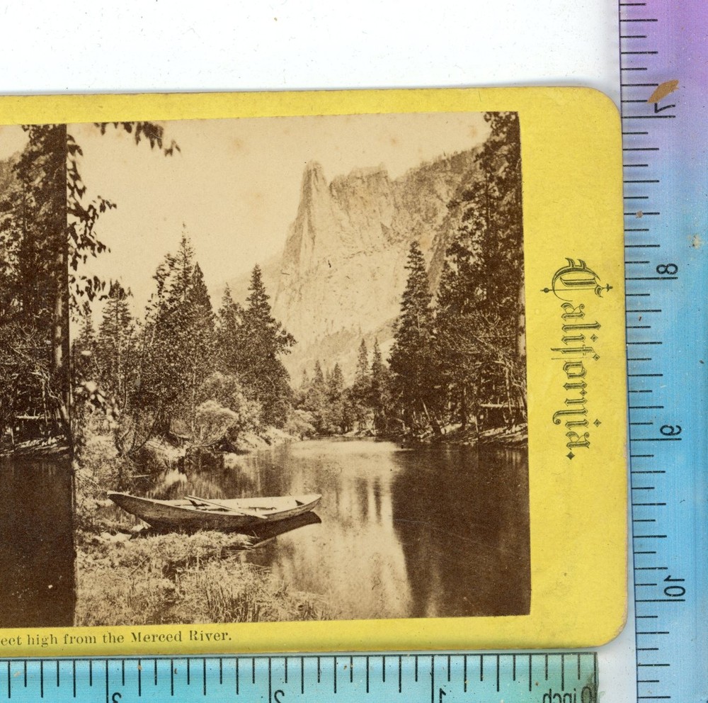 Sentinel Rock from Merced River Yosemite Valley Stereoview