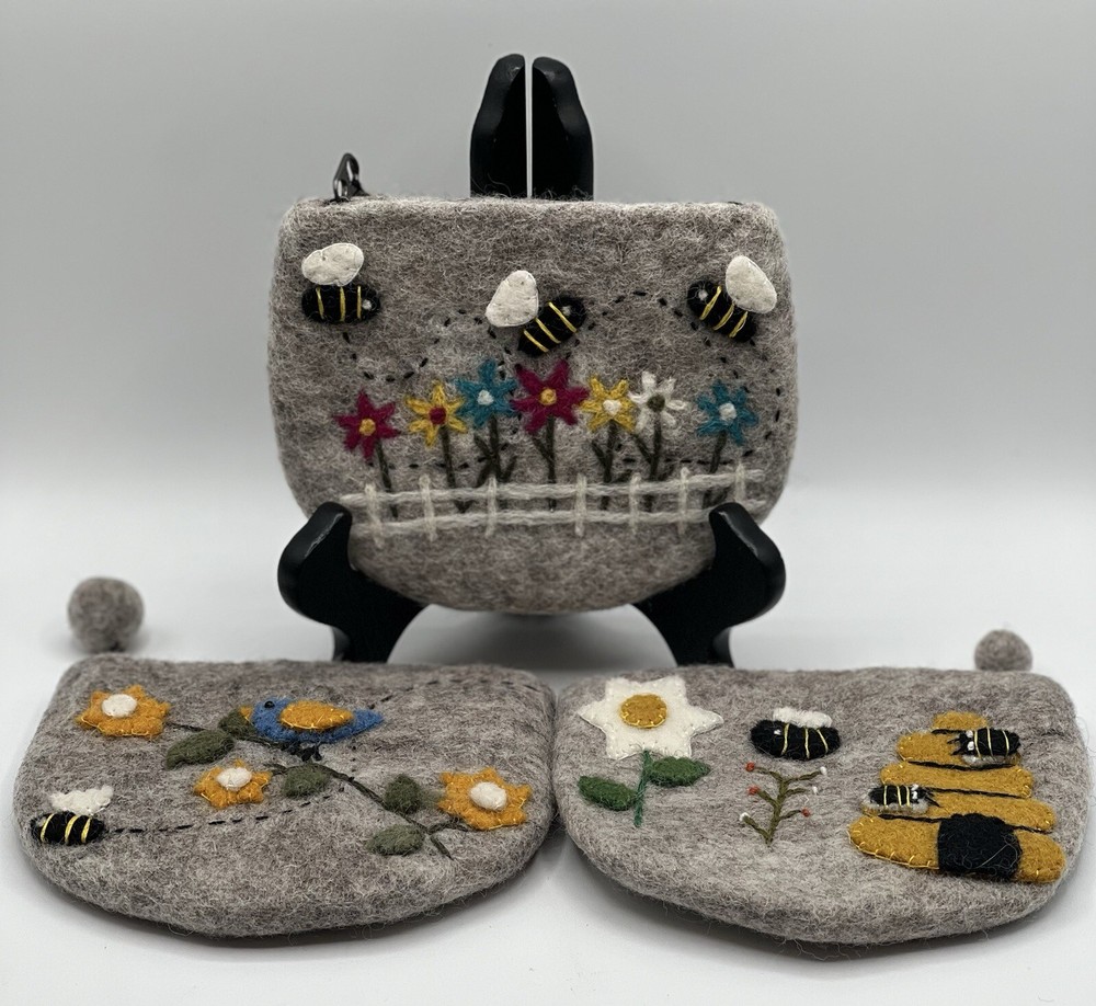 Handmade Felted Mini Purse/ Cosmetic Bag w/ Zipper Closure   3 Different Styles