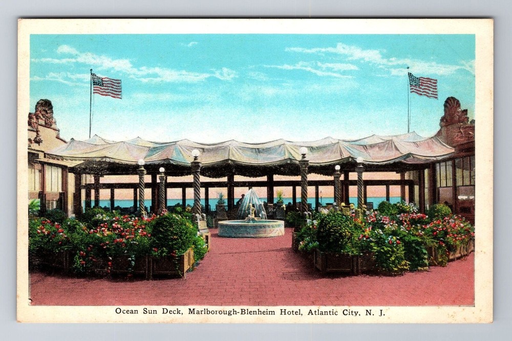 Atlantic City NJ-New Jersey, Deck, Marlborough Blenheim Hotel, Vintage Postcard