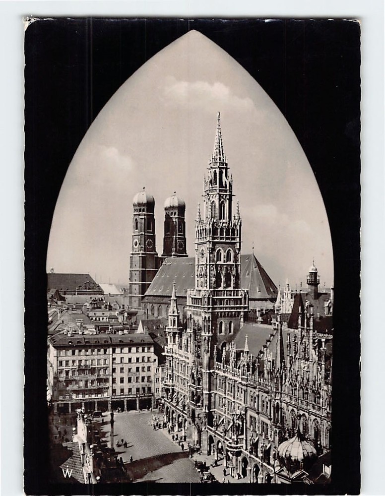 Postcard New Town Hall & Cathedral  Marienplatz Munich Germany