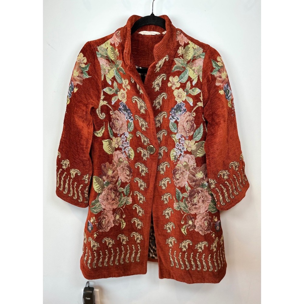 Soft Surroundings Women's Abruzzo Red Floral Embroidered Button Front Jacket XS-image