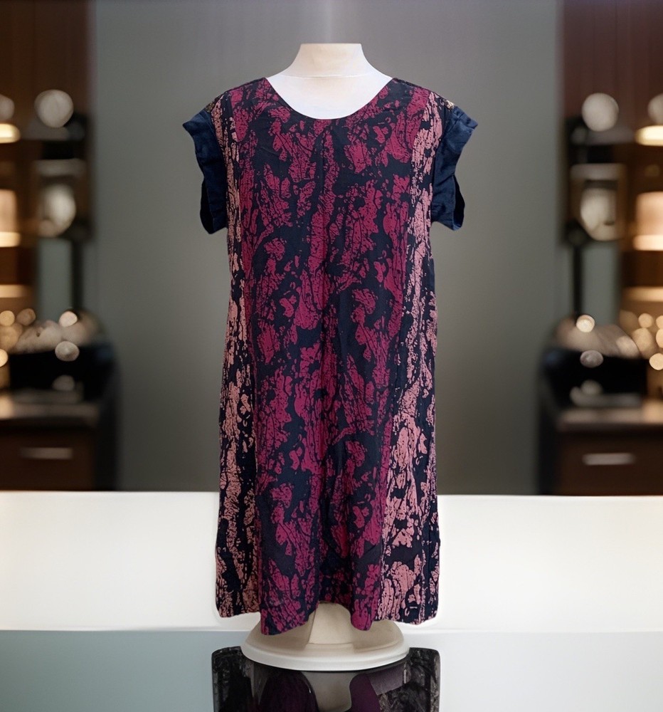 French Connection Silk Dress 8 Colorblock Tunic Jewel Tones Sequin Shoulder