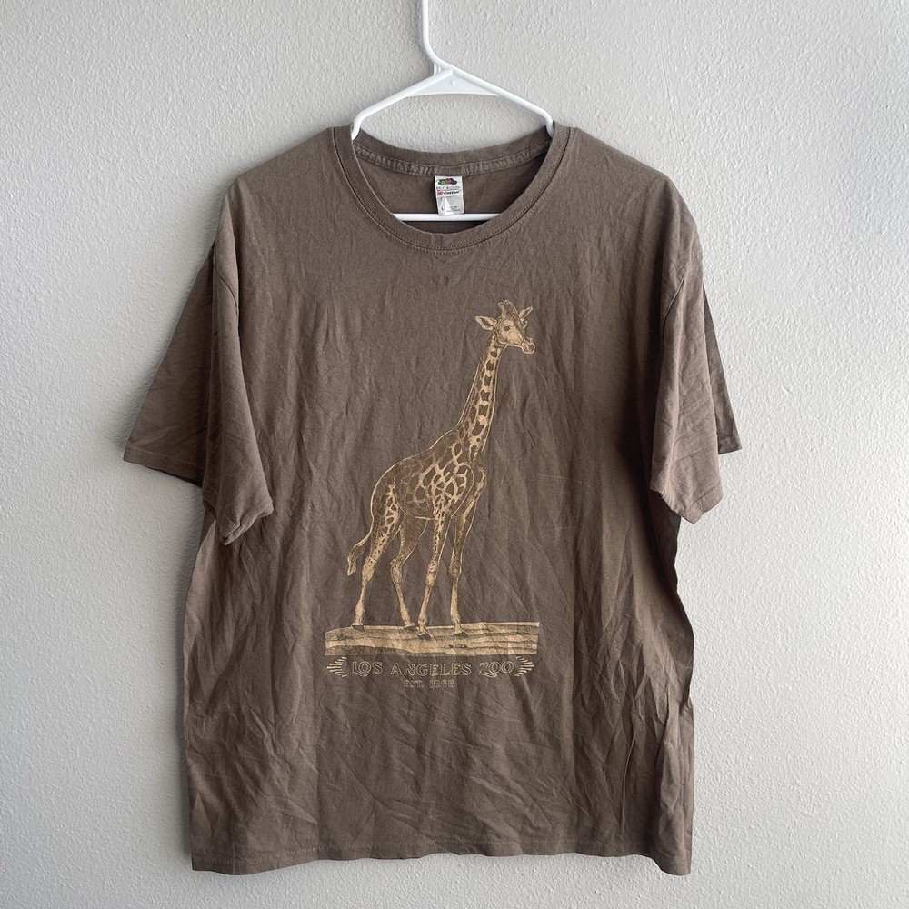 Los Angeles Zoo Giraffe Graphic T Shirt Large Brown Animal Tee
