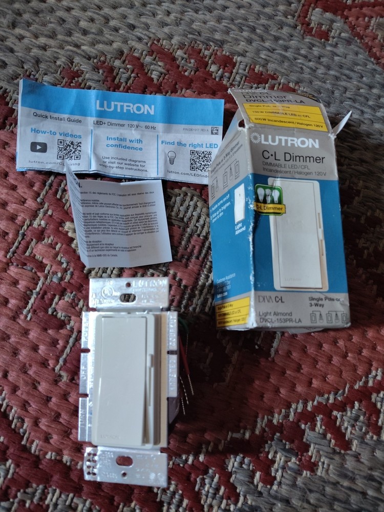 Lutron Single-Pole or 3-Way C.L Dimmer Light Switch DVCL-153PR-LA Led/Cfl Almond
