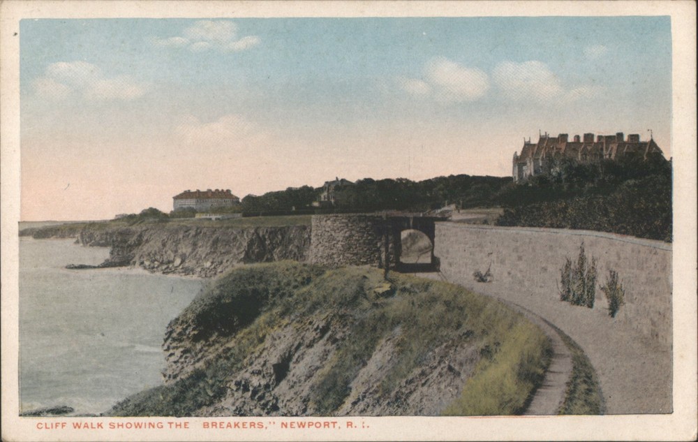 Newport, Rhode Island RI Cliff Walk showing The Breakers Tichnor Postcard
