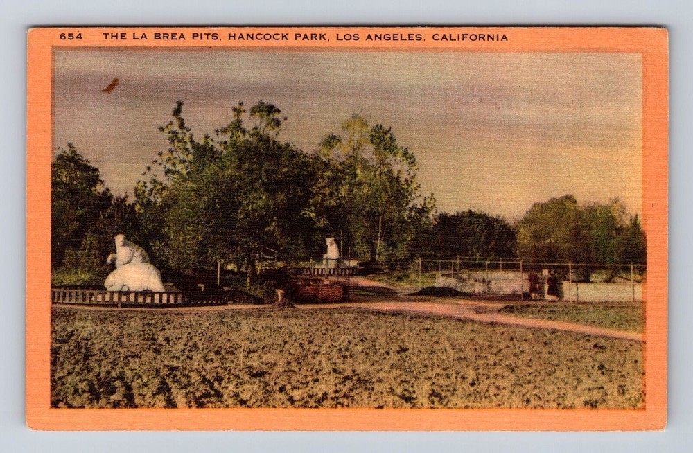 Los Angeles CA-California, La Brea Pits, Hancock Park, Antique Vintage Postcard