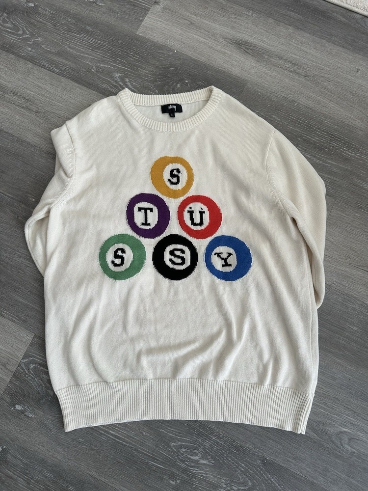 Stussy Sweater Billiards Pool 8Ball Knit Size Large RARE