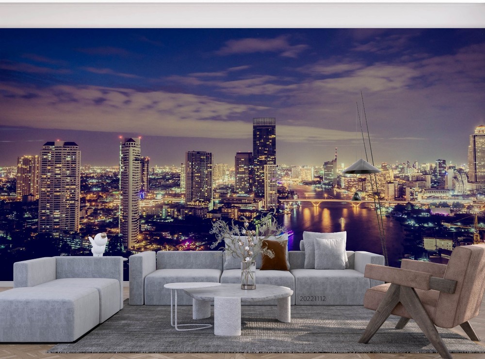 3D City Architecture River Night View Wall Murals Wallpaper Murals Wall Sticker