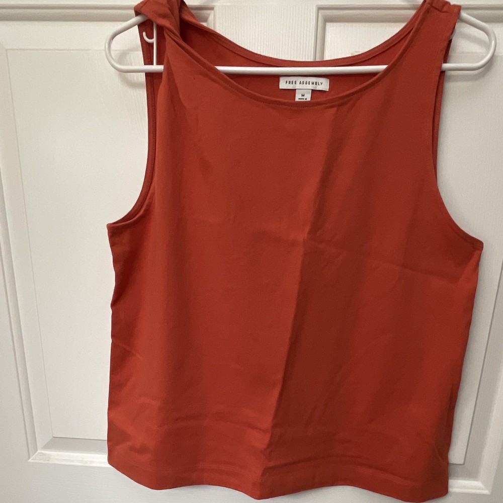 Free Assembly Women's Tank Top Orange M Scoop Neck Solid Knit Pullover