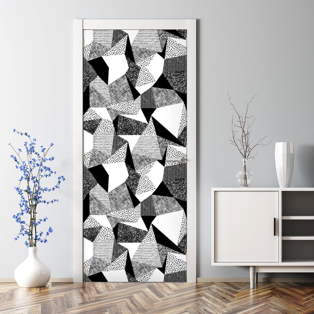 Geometric monochrome charcoal triangle pattern door sticker