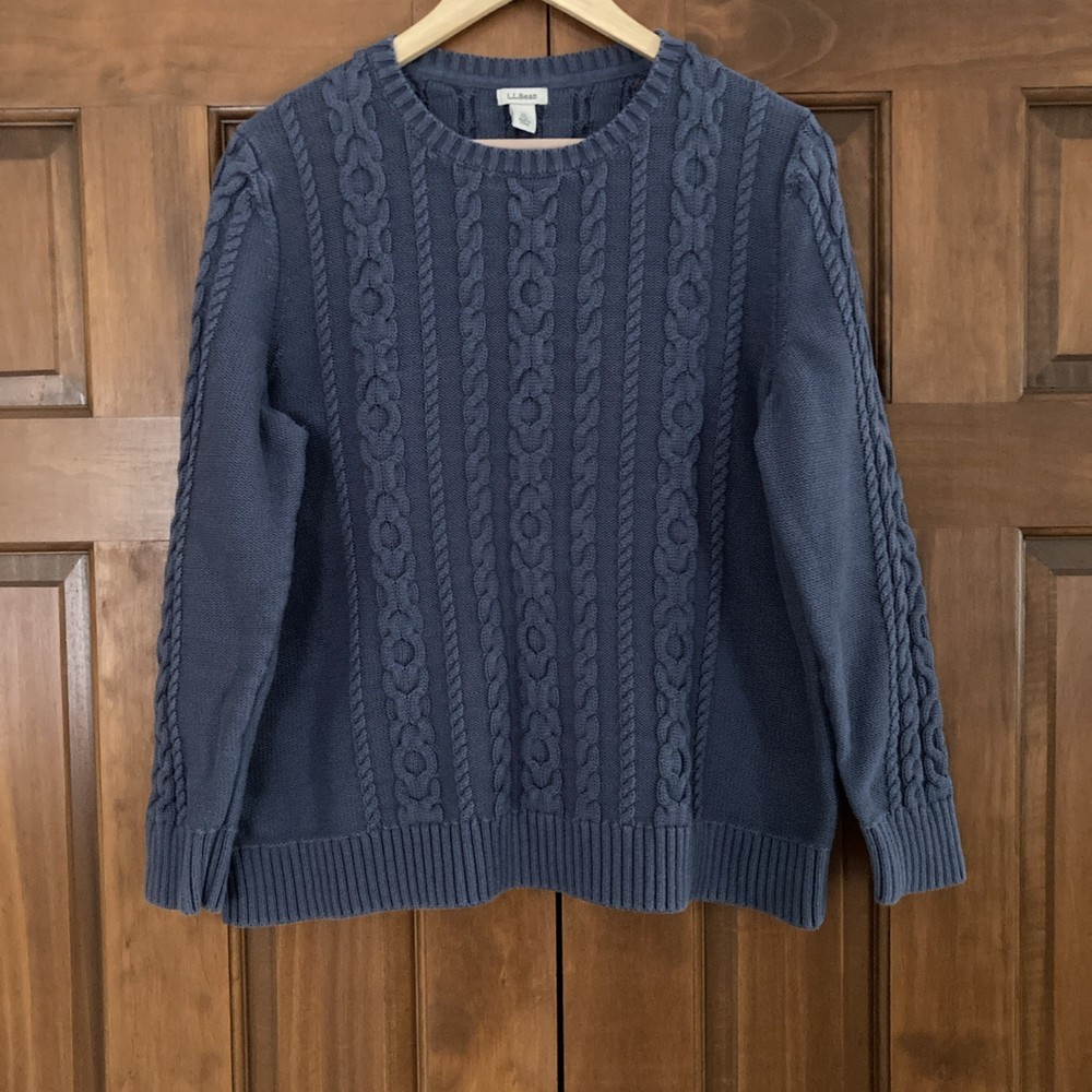 LLBean 100% Cotton Blue Cable Knit Fisherman Sweater Women’s Size 1X Plus