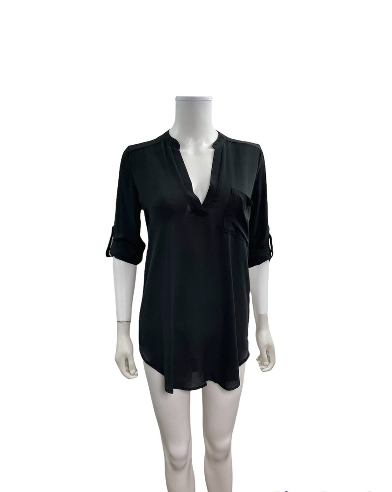 Lush Women’s Size X Small 3/4 Sleeve V Neck Solid Black Blouse