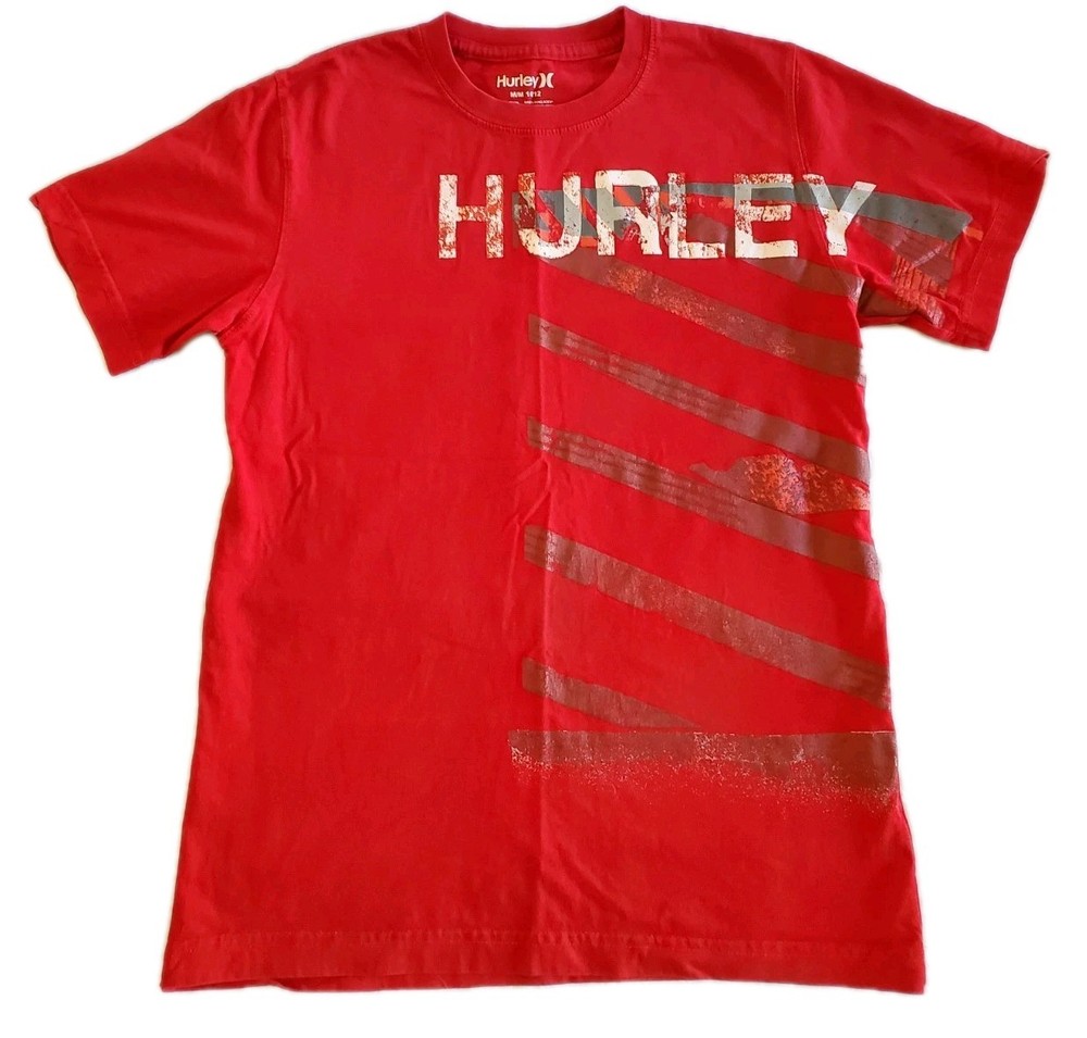 Hurley Boy's Red Graphic Logo T-Shirt Crew Neck Short Sleeve Cotton M 10/12