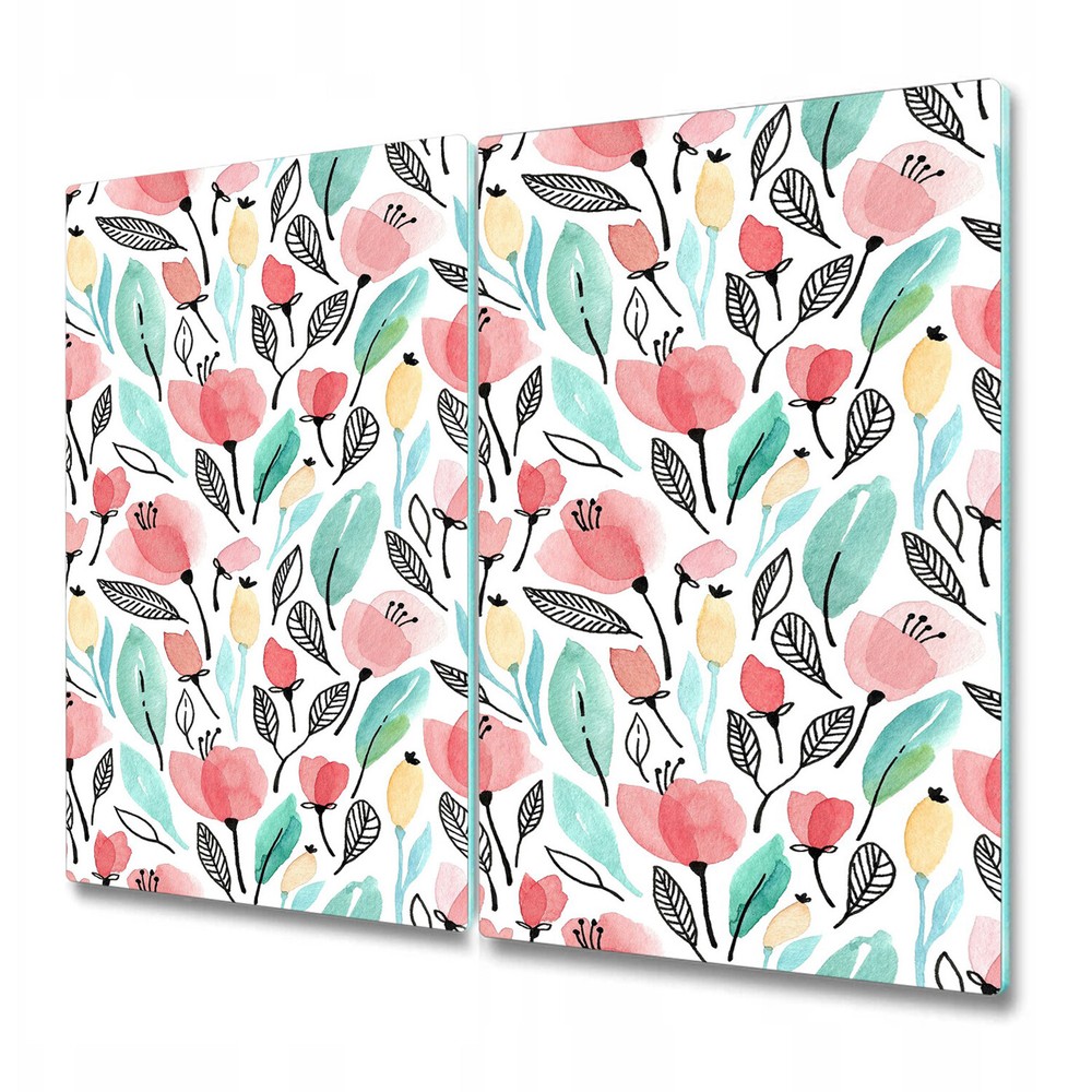 Glass Chopping Cutting Board Worktop Saver Watercolour flowers red 2x30x52