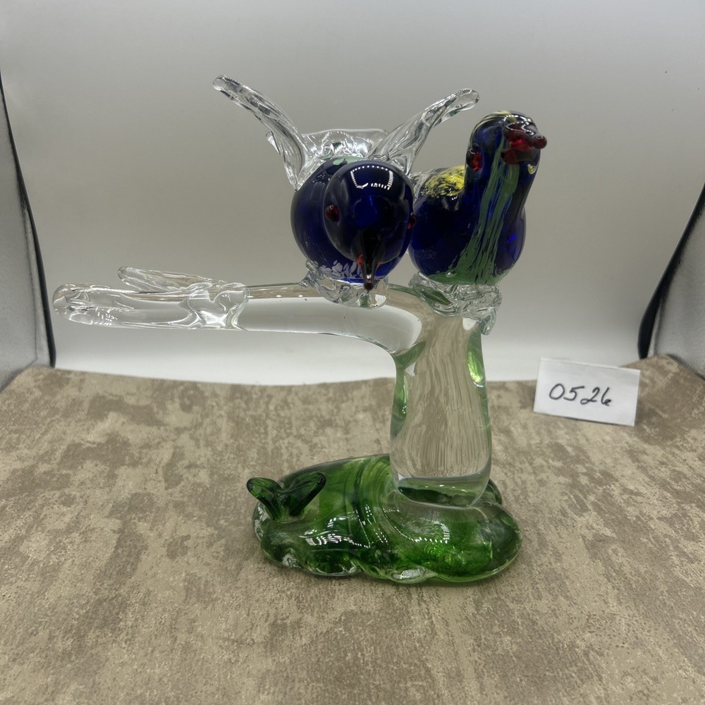 Vintage Murano Style Hand Blown Glass Birds On A Branch ~8.5 In Tall, Over 3lb