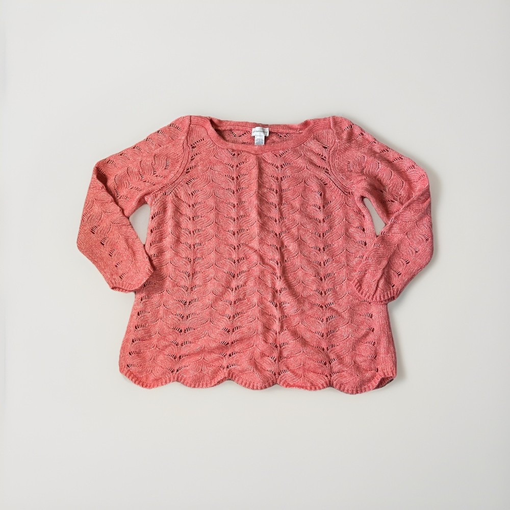 Soft Surroundings Coral Pink Scalloped Knit Sweater Women’s 1X Cotton Wool Blend
