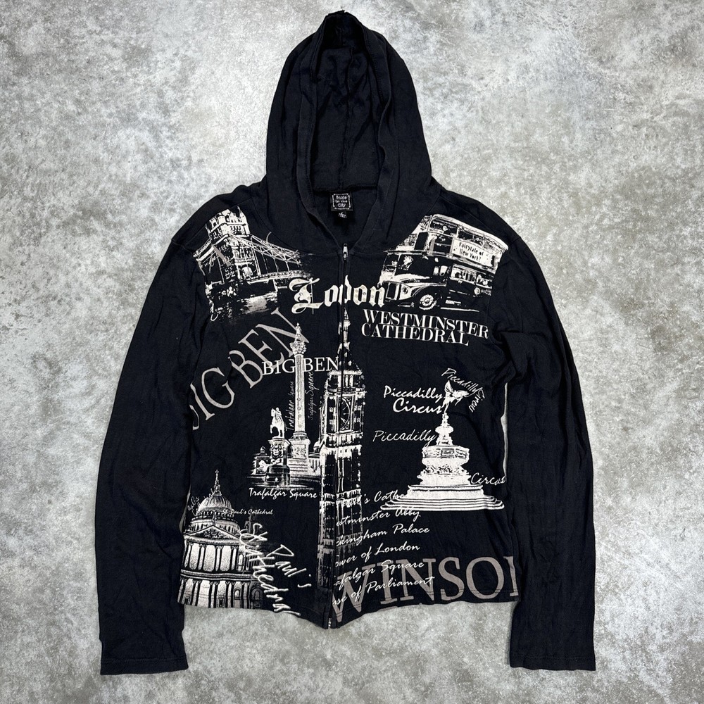 Suzie In The City Y2K Womens London England Hoodie Full Zip Grunge Size L