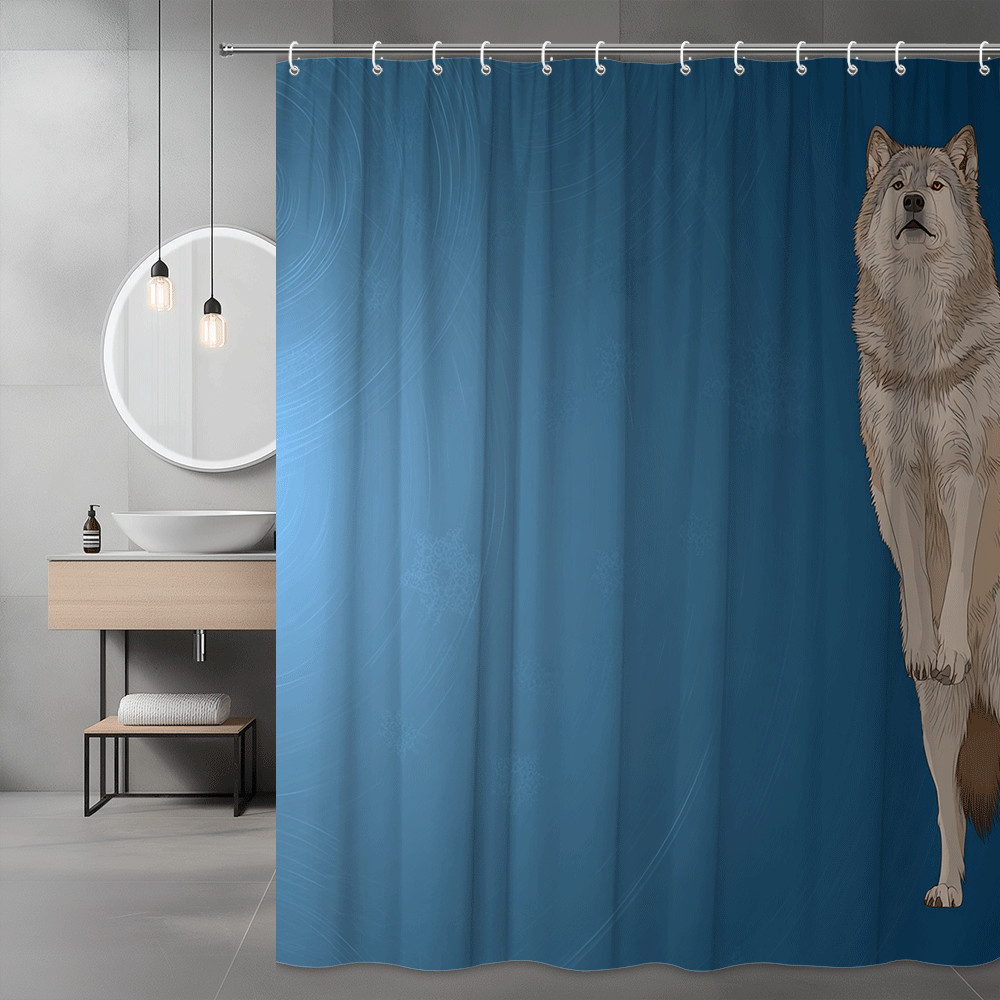 Wolf Shower Curtain Blue Winter Snowflake Print