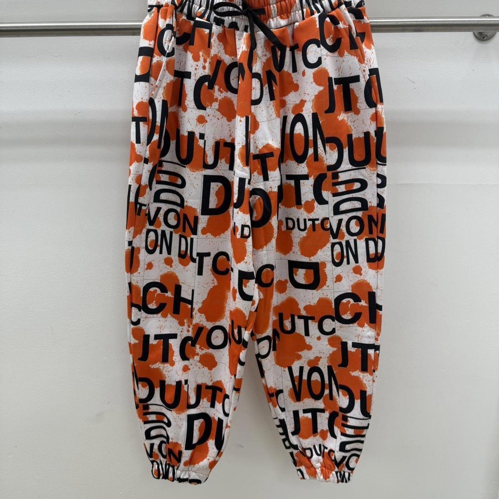 Von Dutch Allover Logo Print Sweatpants White Orange Size L