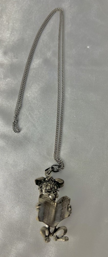 Pewter Poodle Reading Politico Pendant Necklace