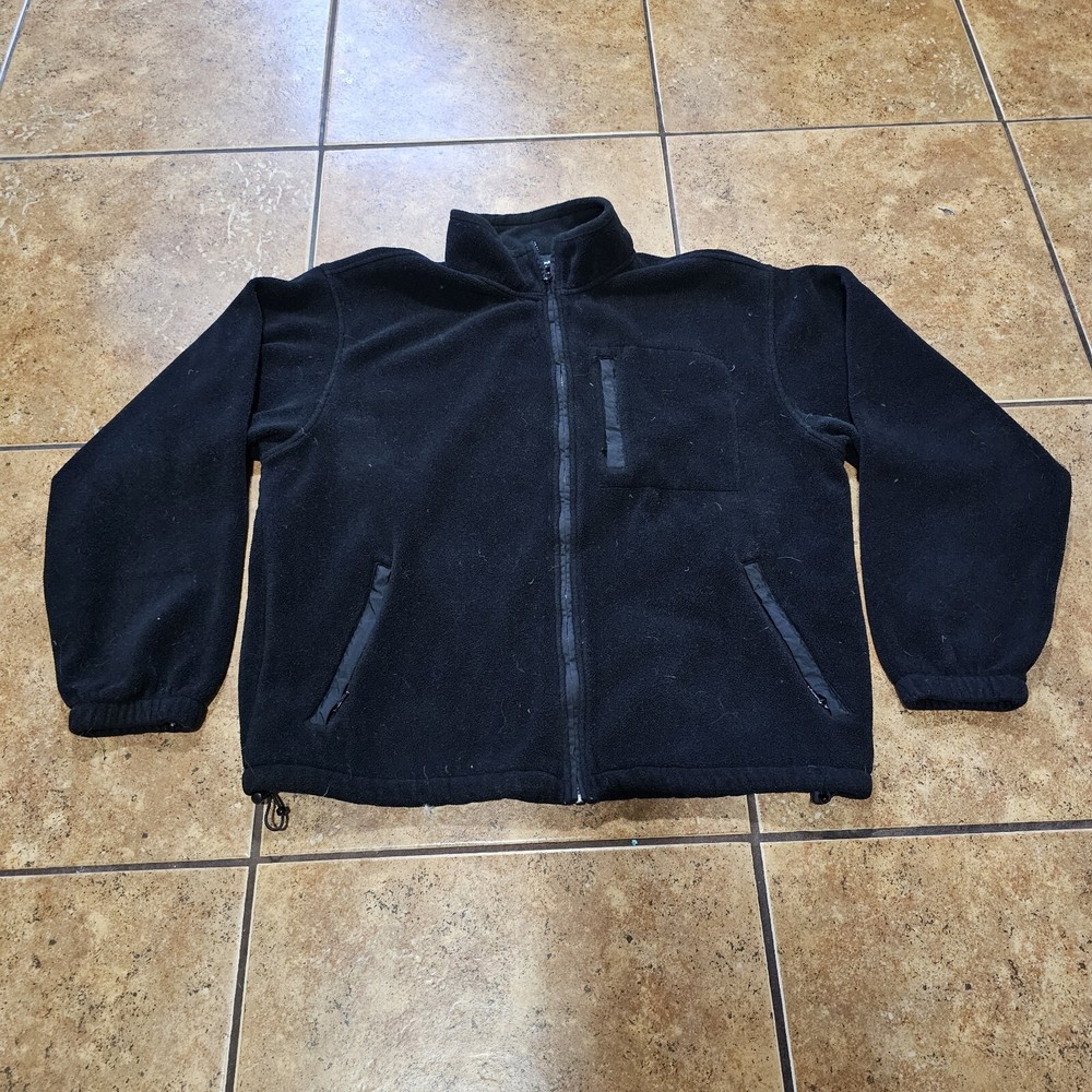 Vintage Eddie Bauer Fleece Jacket Black Zip Up Large Tall Polyester Outdoor