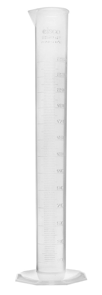 250mL Graduated Cylinder - Class B Tolerance - Octagonal Polypropylene Base