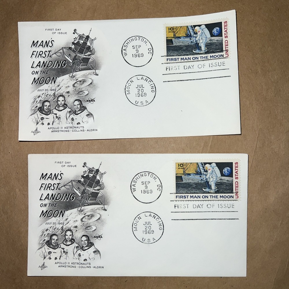 Two Postcards July 20 1969 With Stamp 10 CENT USA Apollo 11 Man's First Landing