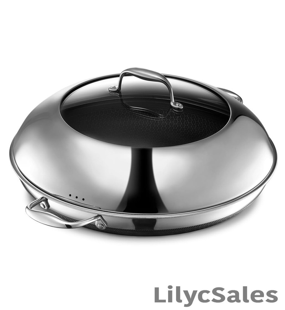 HexClad 14-Inch Hybrid Nonstick Stainless Steel Frying Pan with Lid