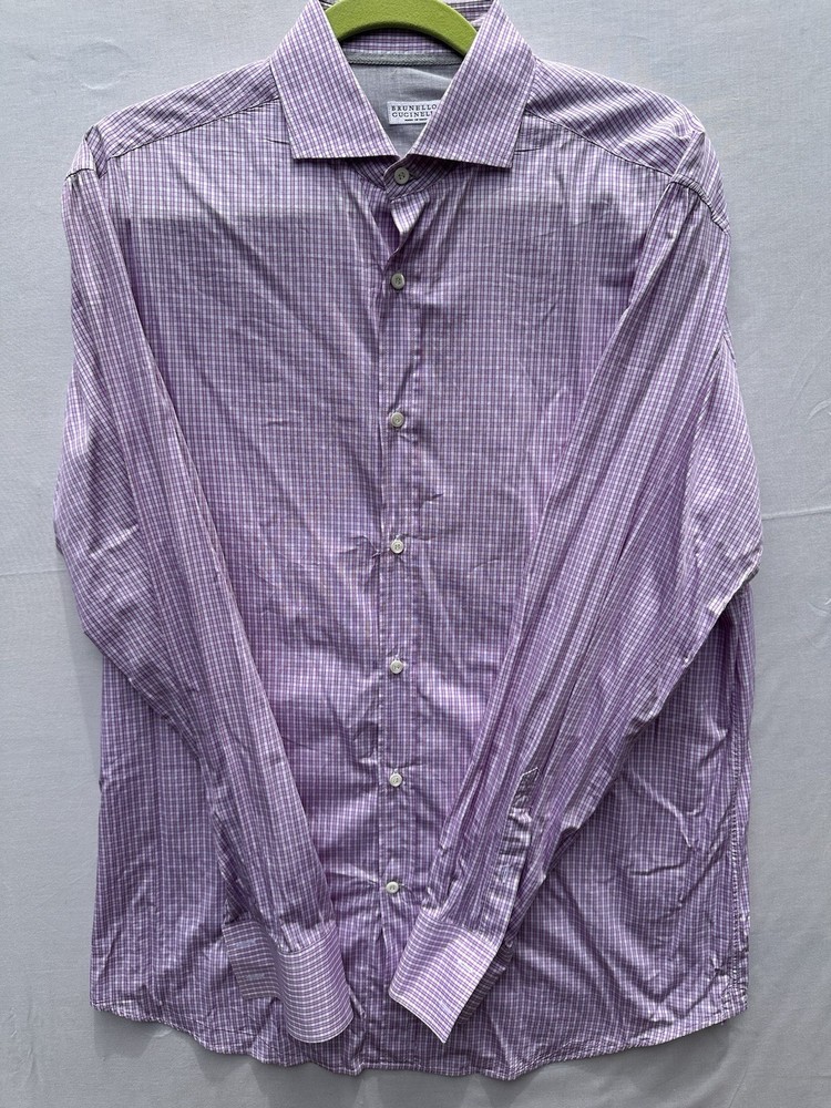 Brunello Cucinelli Large Basic Fit Plaid Red White Italy Cotton