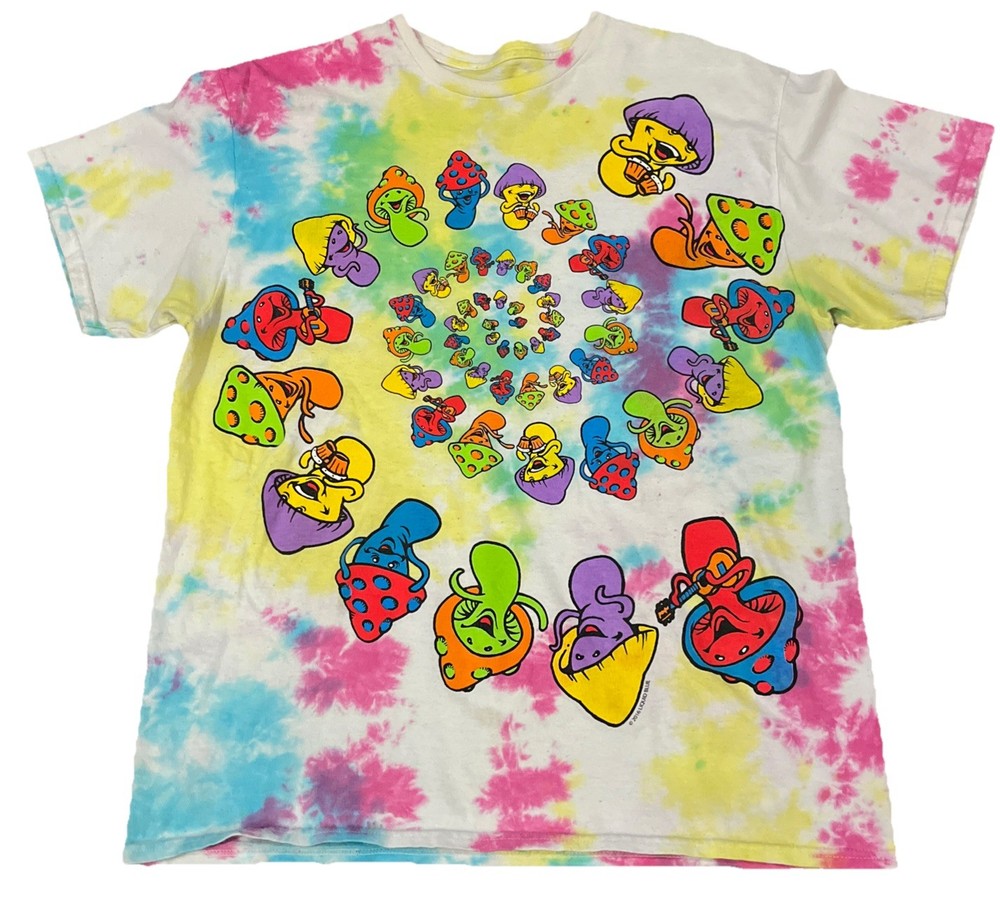 Liquid Blue Shirt Mens Large Tie Dye Psychedelic Mushrooms Spiral Graphic y2k