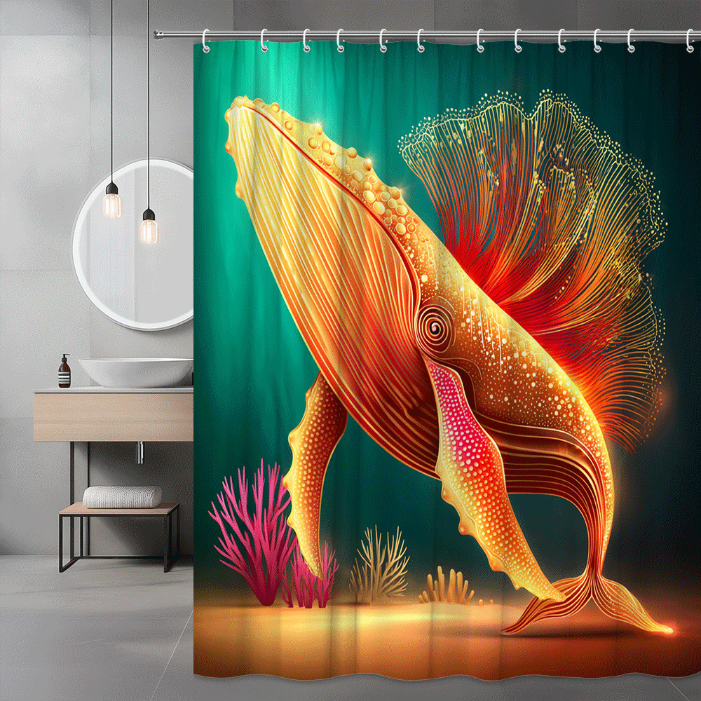 Colorful Whale Shower Curtain Ocean Graphic Print