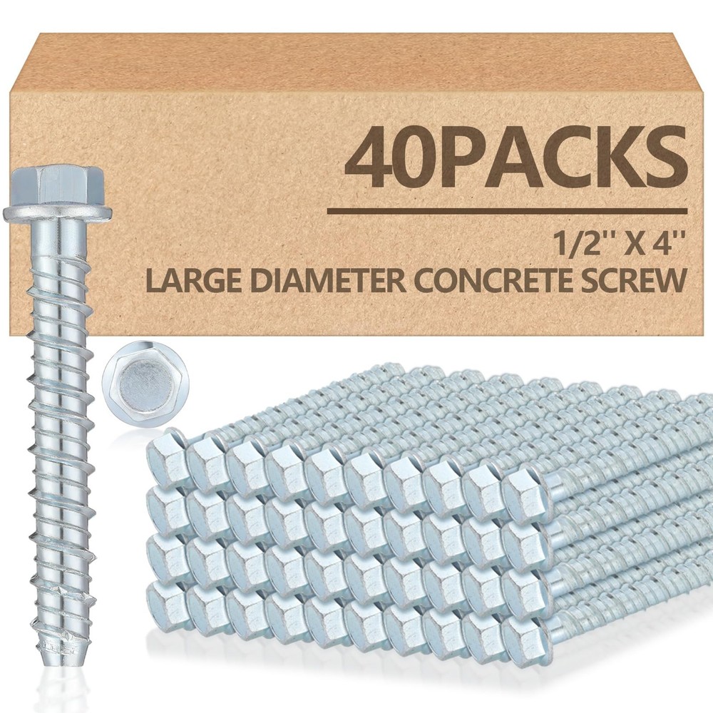 40-Pack 1/2 x 4 Galvanized Heavy-Duty Concrete Screw Anchors Large Diameter