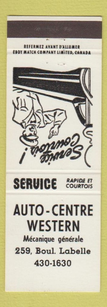 Matchbook Cover - Auto Centre Western Labelle QC