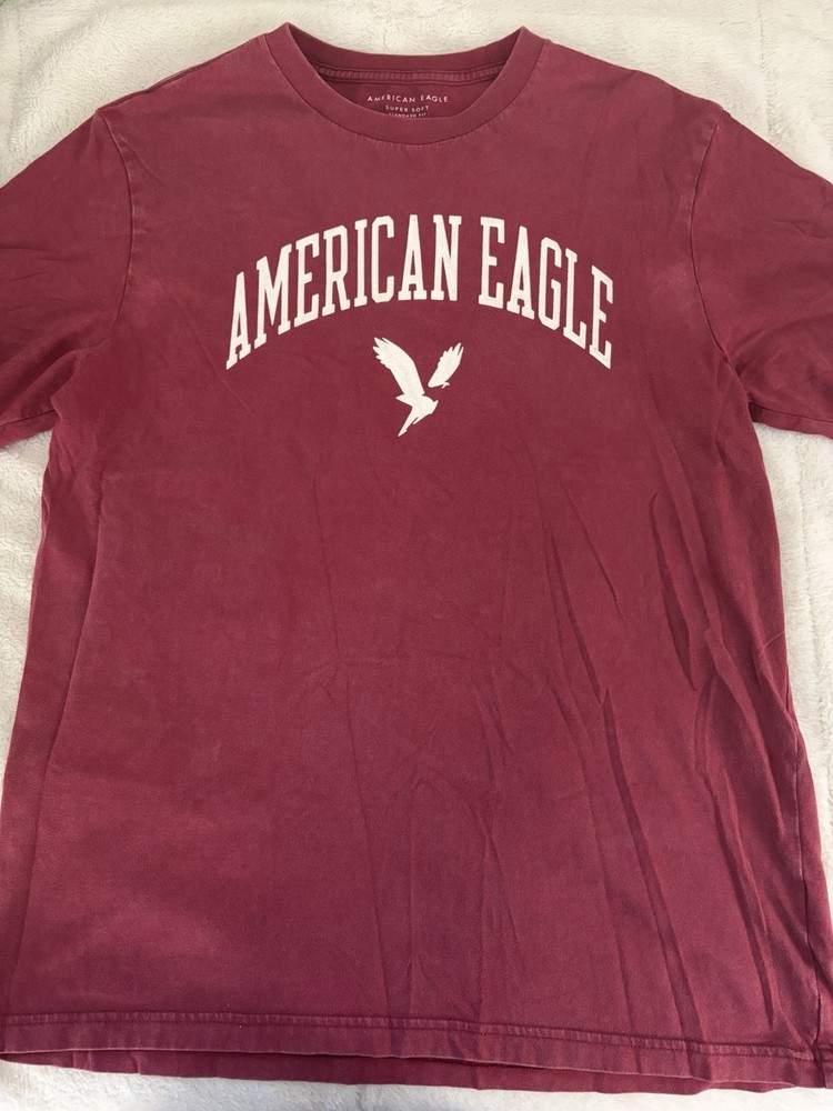 American Eagle Super Soft Standard Fit Crew Neck Red Graphic Logo Tee Men's M
