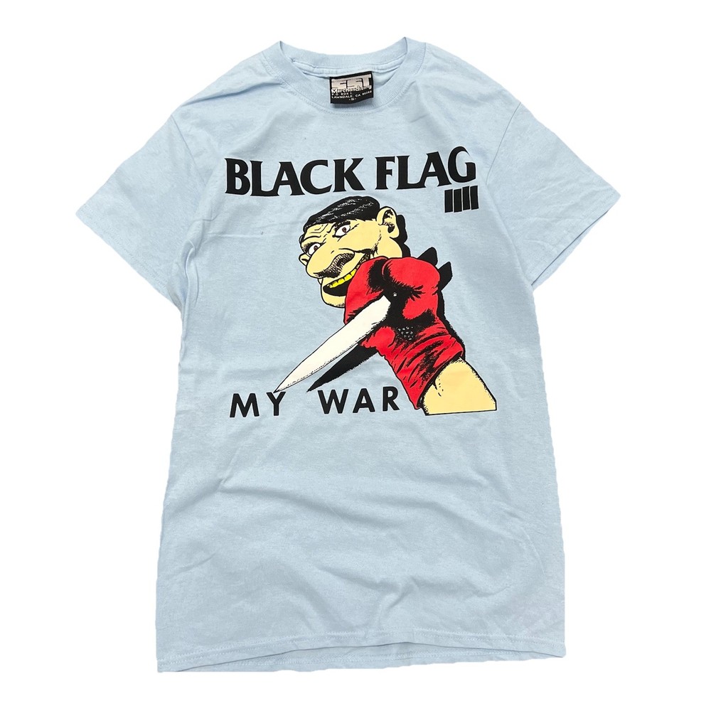 Vintage 90s Baby Blue Black Flag My War SST Records Punk Band Tee T-Shirt Sz S