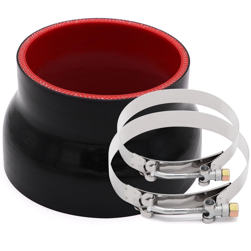 4Inch to 5Inch Straight Black Silicone Reducer Coupler with 2 T-Bolt Clamps 4