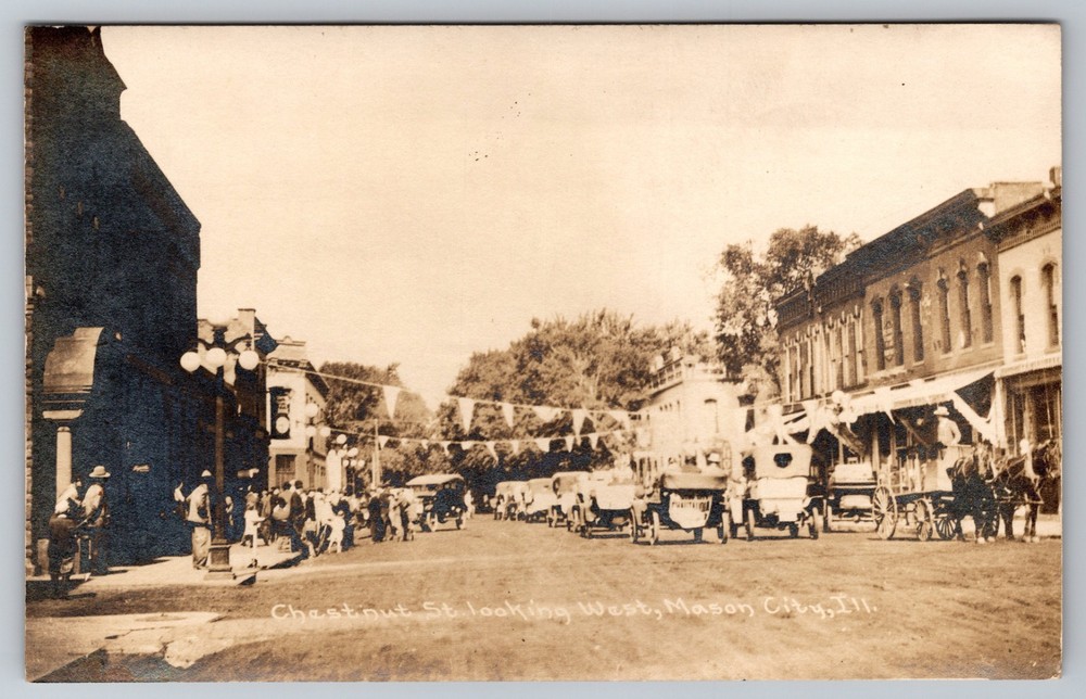 Mason City, Illinois - Chestnut Street Looking West RPPC C.R. Childs Photo