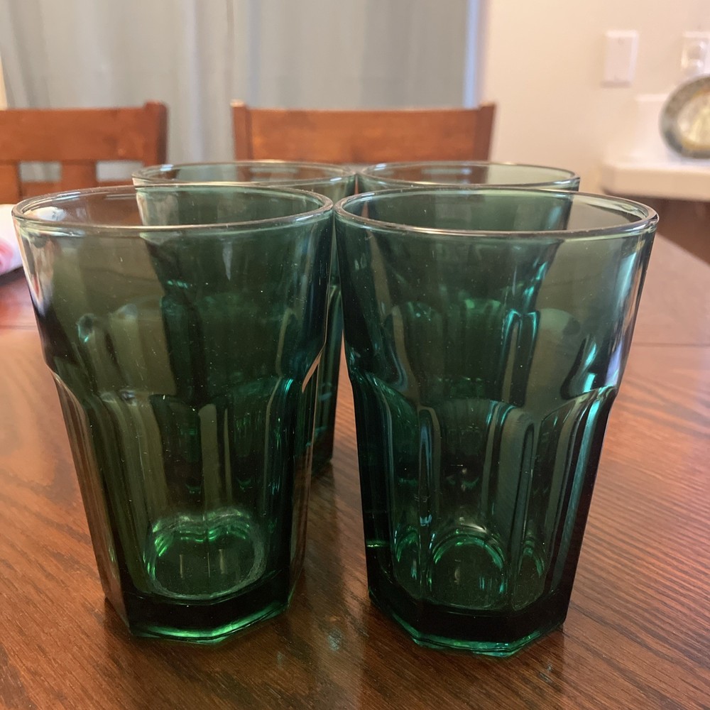 Set of 4 Libbey Juniper Dark Green Duratuff Gibraltar 14 oz Glasses ~ Tumblers