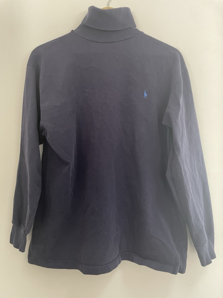 Ralph Lauren Men's Solid Navy Blue 100% Cotton Turtleneck Long Sleeve Shirt S