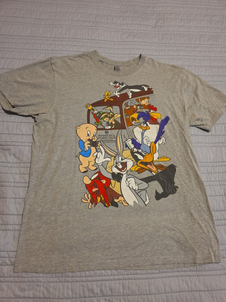 Looney Tunes Warner Bros Studio Tour Graphic T Shirt Mens Large Gray