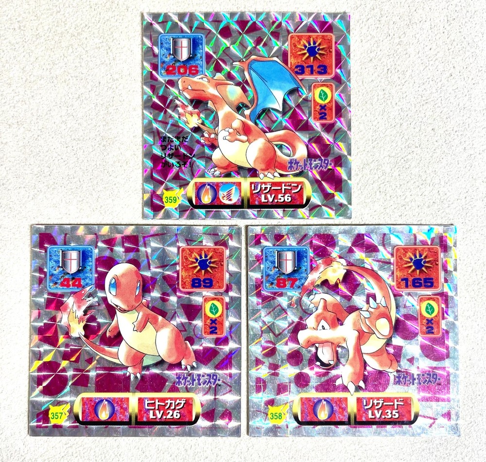 Pokemon Sticker Charizard Prism set Amada 357-359 1997 Japan Vintage