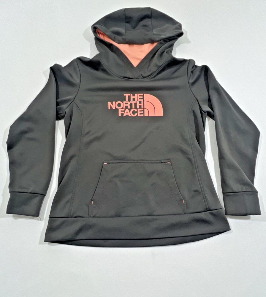 The North Face Women’s L Gray Hoodie Sweatshirt Pink Logo Cozy Fleece Pullover