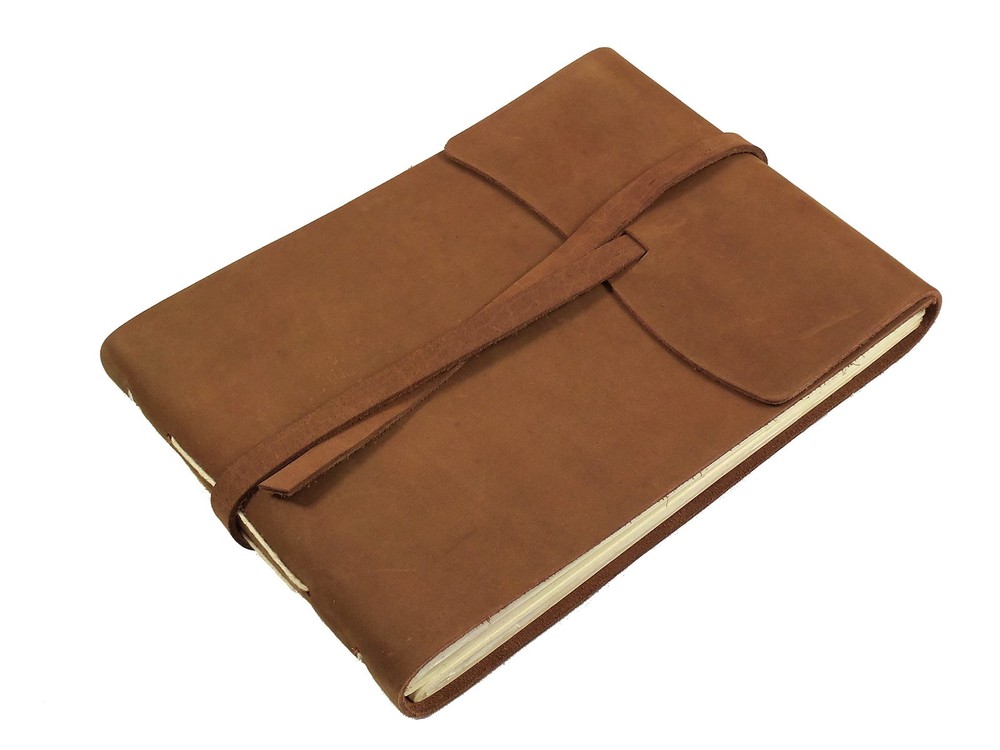 Rustic Genuine Leather Photo Album with Gift Box - Scrapbook Style Pages - Ho...