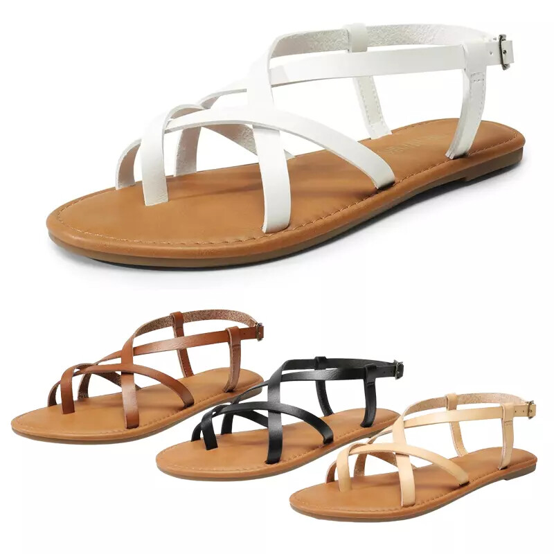 Women's Cross Strap Flat Sandals Summer Casual Walking Thong
