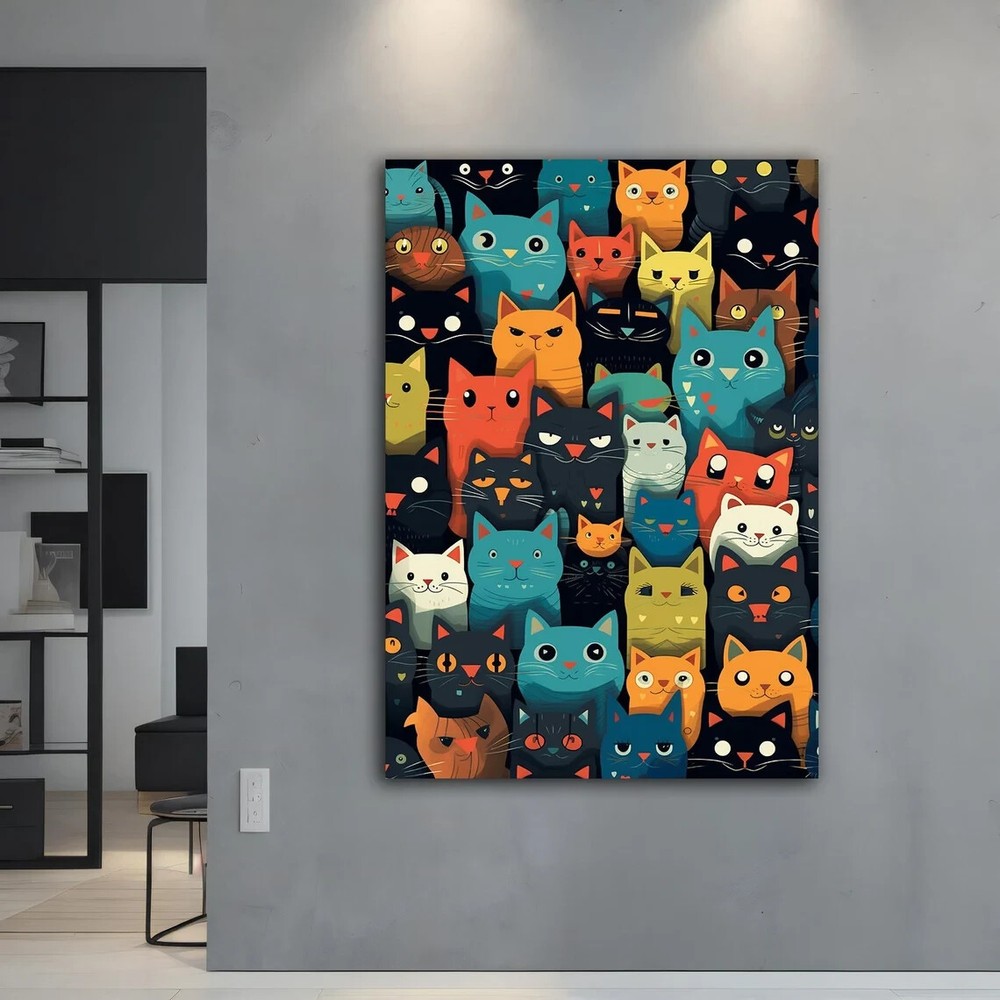 Cute Cats Art Colorful Animal Abstract Paint Wall Art Canvas Unframed Print Art