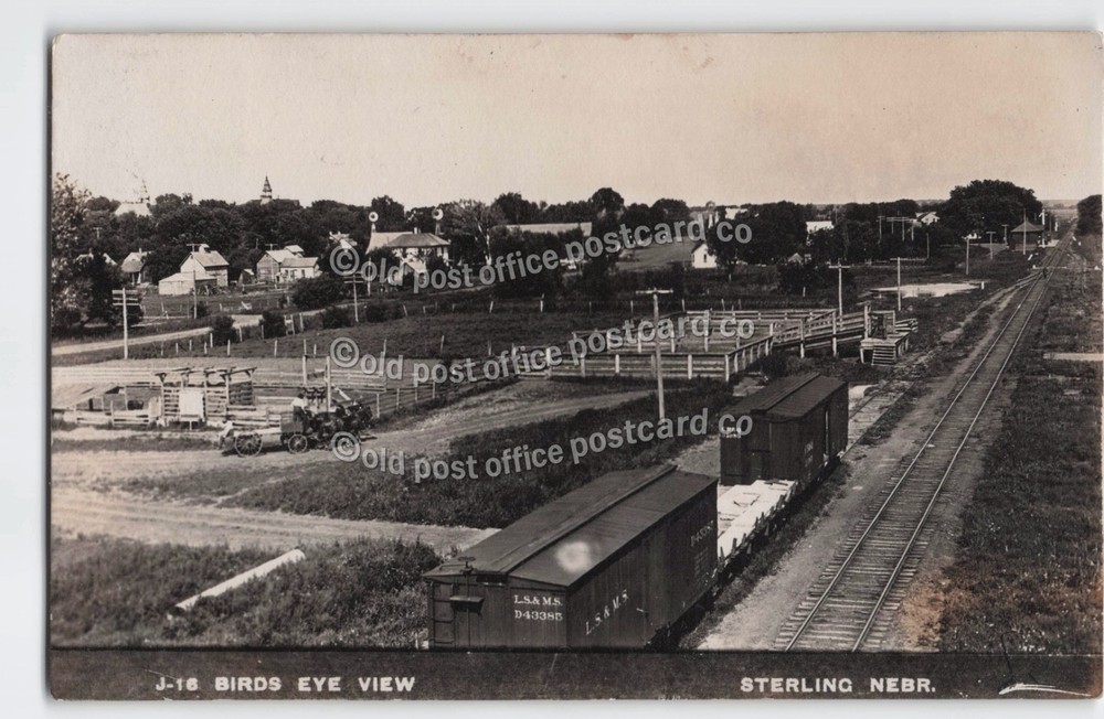 Sterling, Nebraska-BEV of Town-Railroad Depot-Stock Yard-RPPC Photo Postcard
