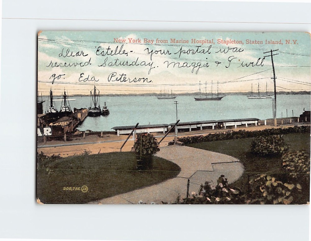 Postcard New York Bay from marine Hospital Stapleton Staten Island New York USA