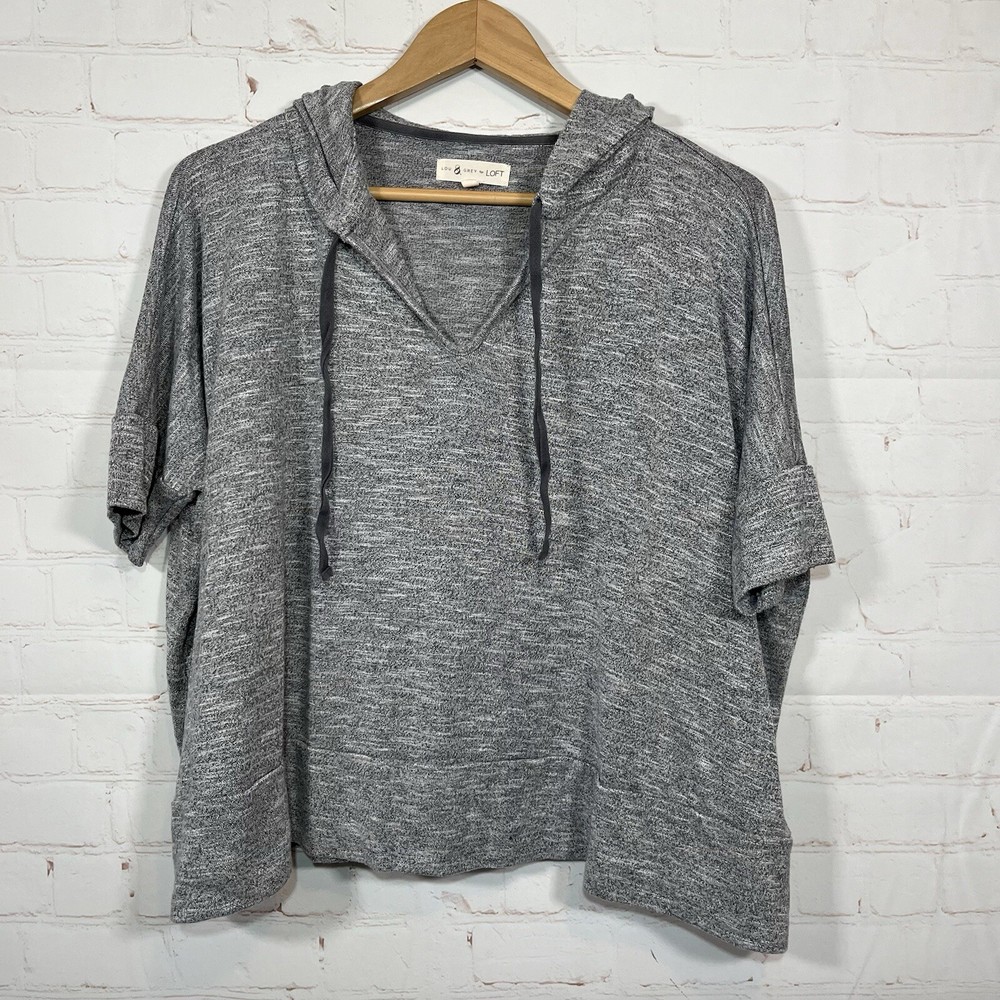 Loft Lou & Grey Sweatshirt Hoodie Womens Small Gray Cropped Short Sleeve Top