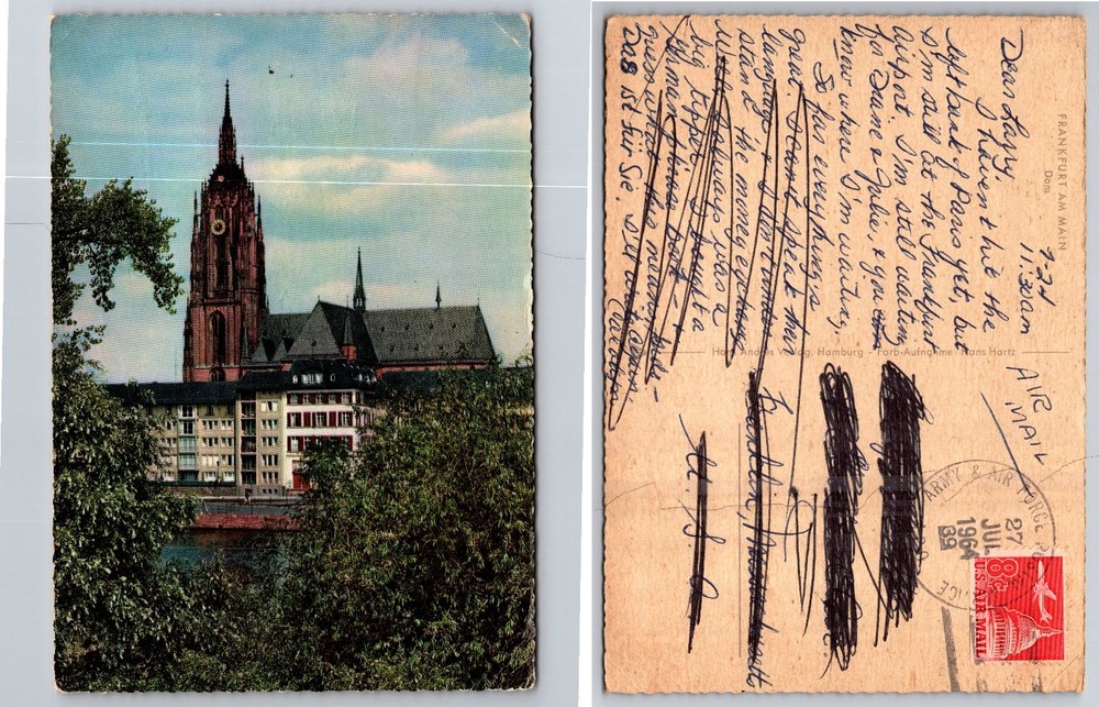 Vintage Frankfurt Dom Cathedral Germany Postcard 1964 Posted Air Mail