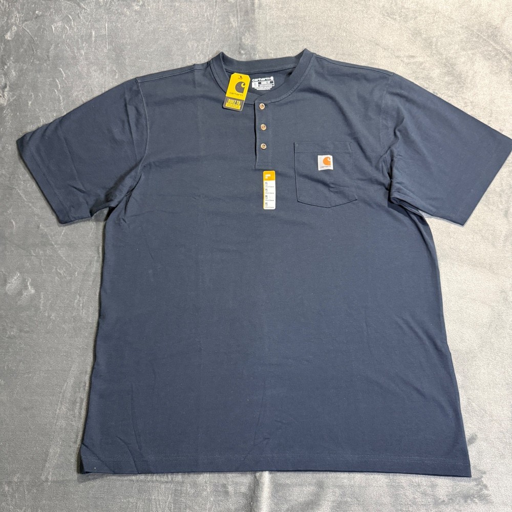Carhartt Henley Pocket T-Shirt Mens XL Tall Navy Blue Loose Fit Short Sleeve NWT